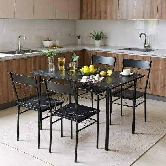 YYAo Dining Table Set, Dining Room Table Set, 5-Piece Dining Table Set for 4 with Kitchen Table and 4 Dining Chairs-Black