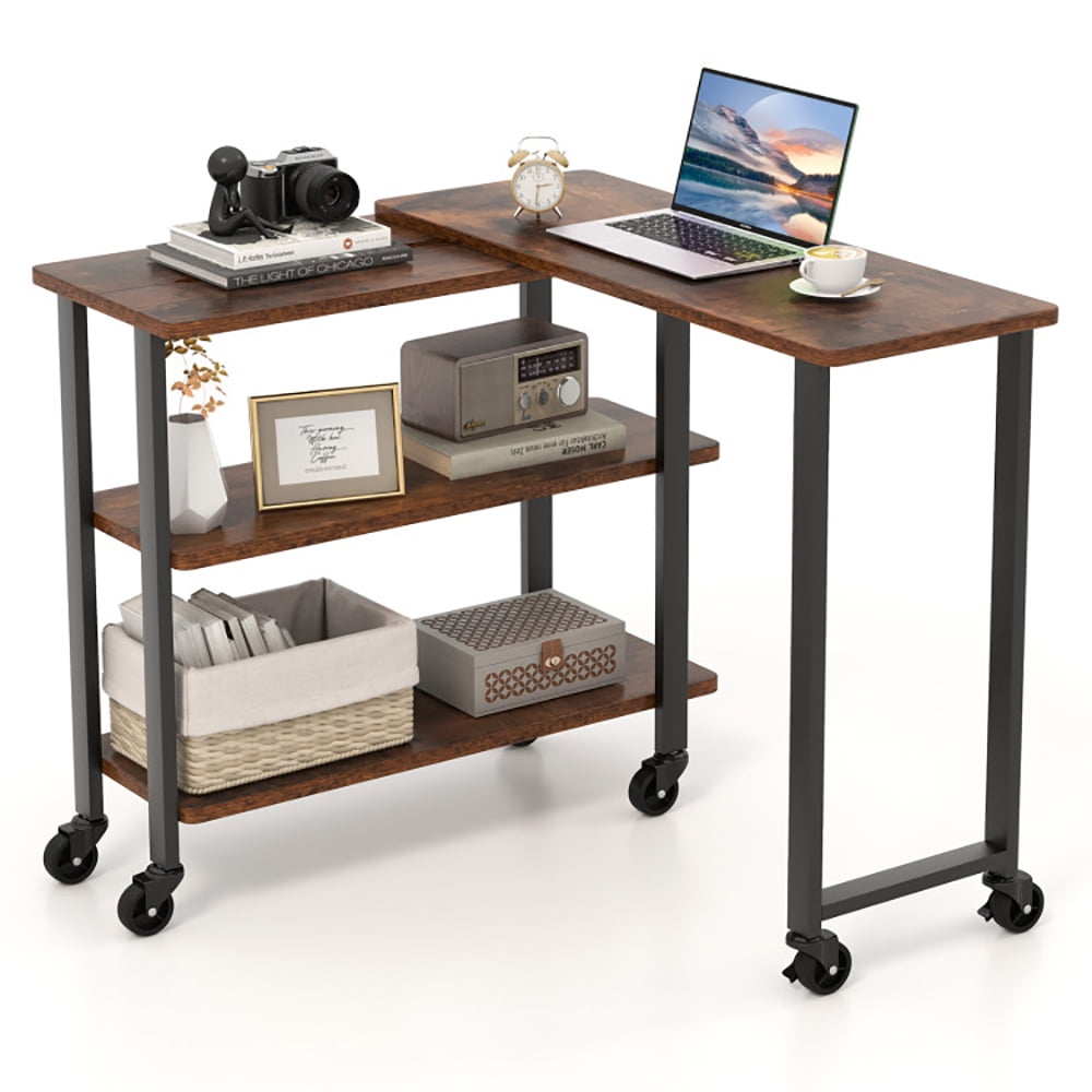 YYAo Dining Table,Side Table,Nightstand,360° Rotating Sofa Side Table with Storage Shelves and Wheels-Rustic Brown YYAo Dining Table,Side Table,Nightstand,360° Rotating Sofa Side Table with Storage Shelves and Wheels-Rustic Brown