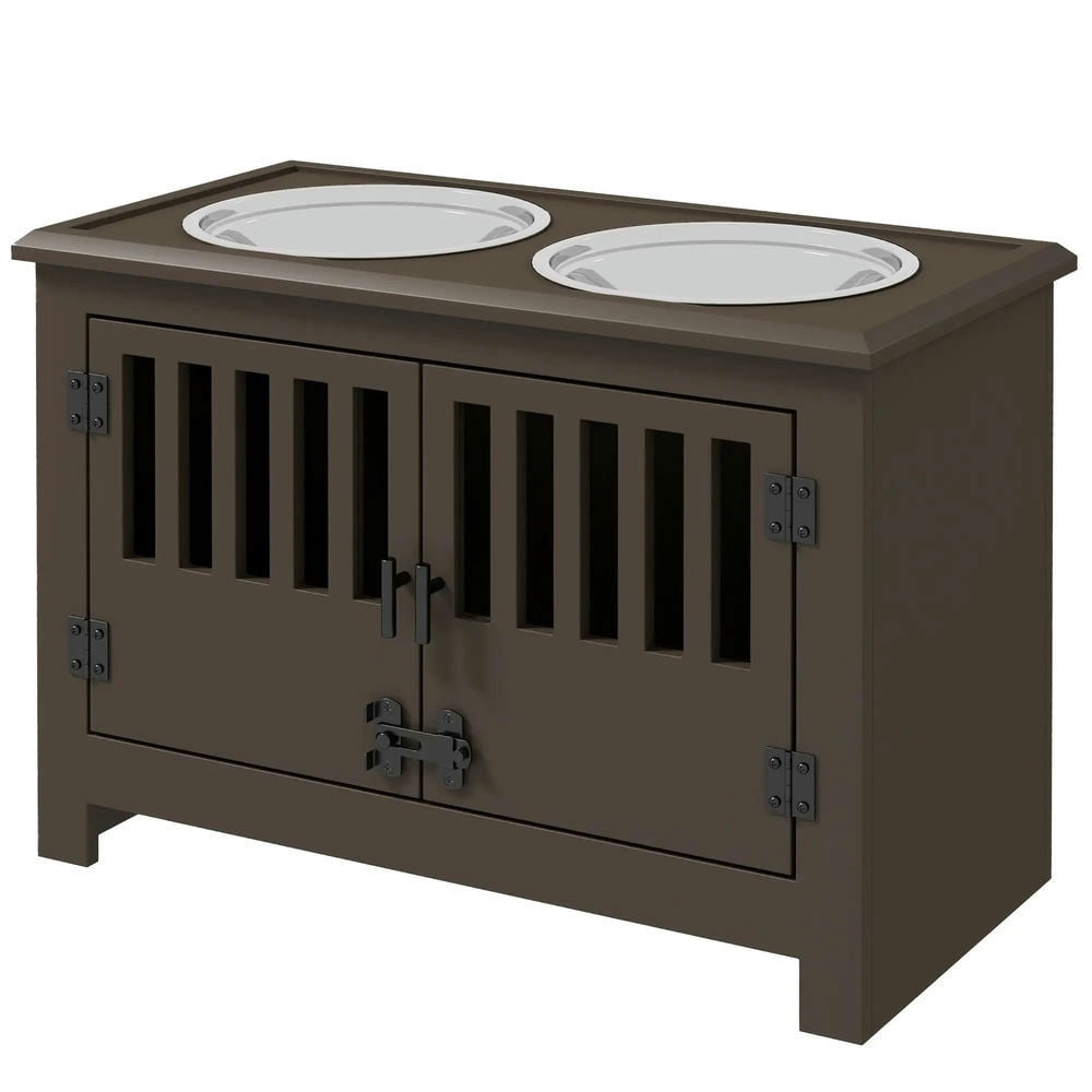 YYAo Dog Bowls, Dog Bowl Stand,Dog Food Bowls, Dog Food Storage Cabinet with Bowls & Dog Feeding Station, Espresso