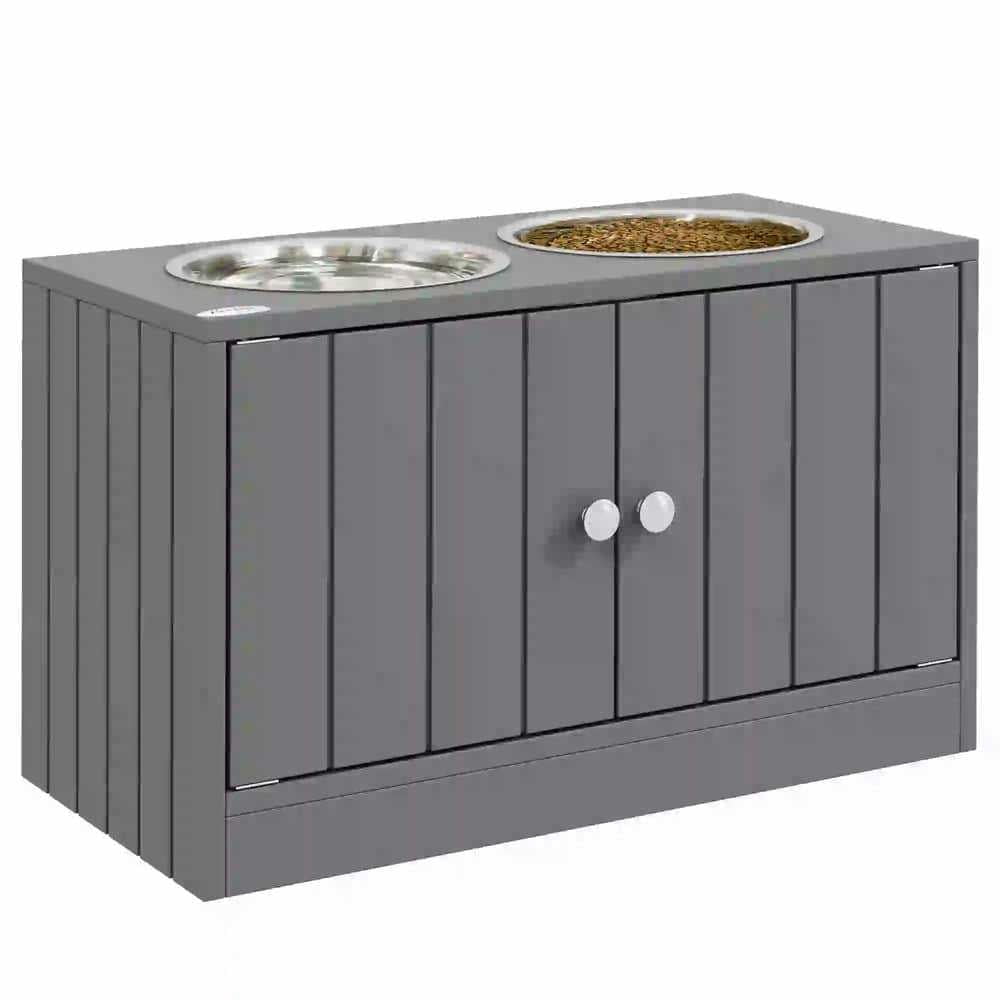 YYAo Dog Bowls, Dog Bowl Stand,Dog Food Bowls, Elevated Dog Bowls with Storage Cabinet Containing Large 44L Capacity, Gray
