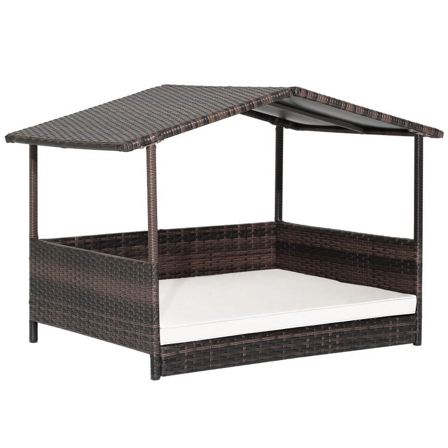 Large Brown Wicker Outdoor Dog House with Cushion