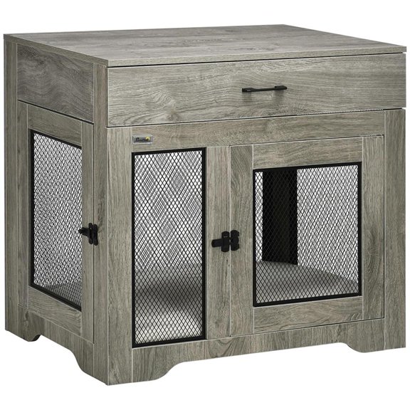 YYAo Doghouse, Puppy Shelter,Dog Crate,Dog Crate Furniture with Soft Water-Resistant Cushion, Dog Kennel End Table with Drawer, Gray