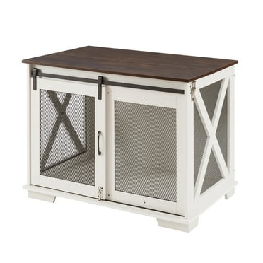 YYAo Doghouse, Puppy Shelter,YYAoFarmhouse Dog Cage Crate Furniture with Sliding Barn Door, Farmhouse Wooden Dog Kennel End Table,White