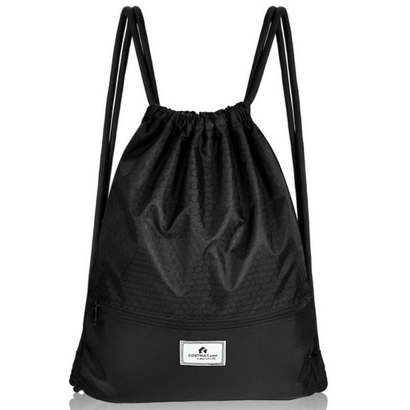 YYAo Drawstring Backpack, Drawstring Tote Bag pack Sack,Drawstring Backpack String Bag Foldable Sports Sack with Zipper Pocket-Black