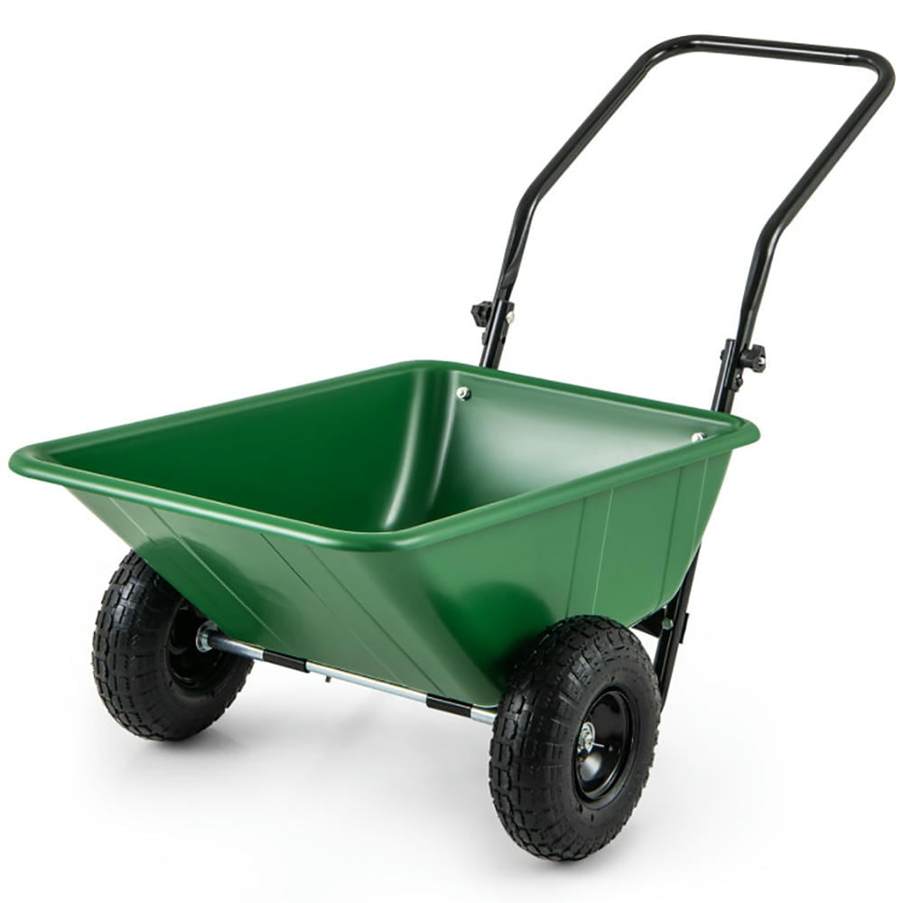 Green and Black Heavy-Duty Dual-Wheel Garden Utility Cart