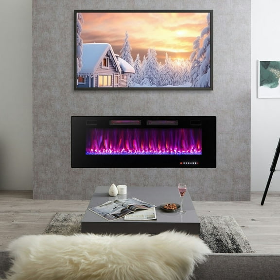 YYAo Electric Fireplace, Living Room Bedroom Fireplace,42/50/60/72 Inch Ultra-Thin Electric Fireplace with Decorative Crystals-50 inches