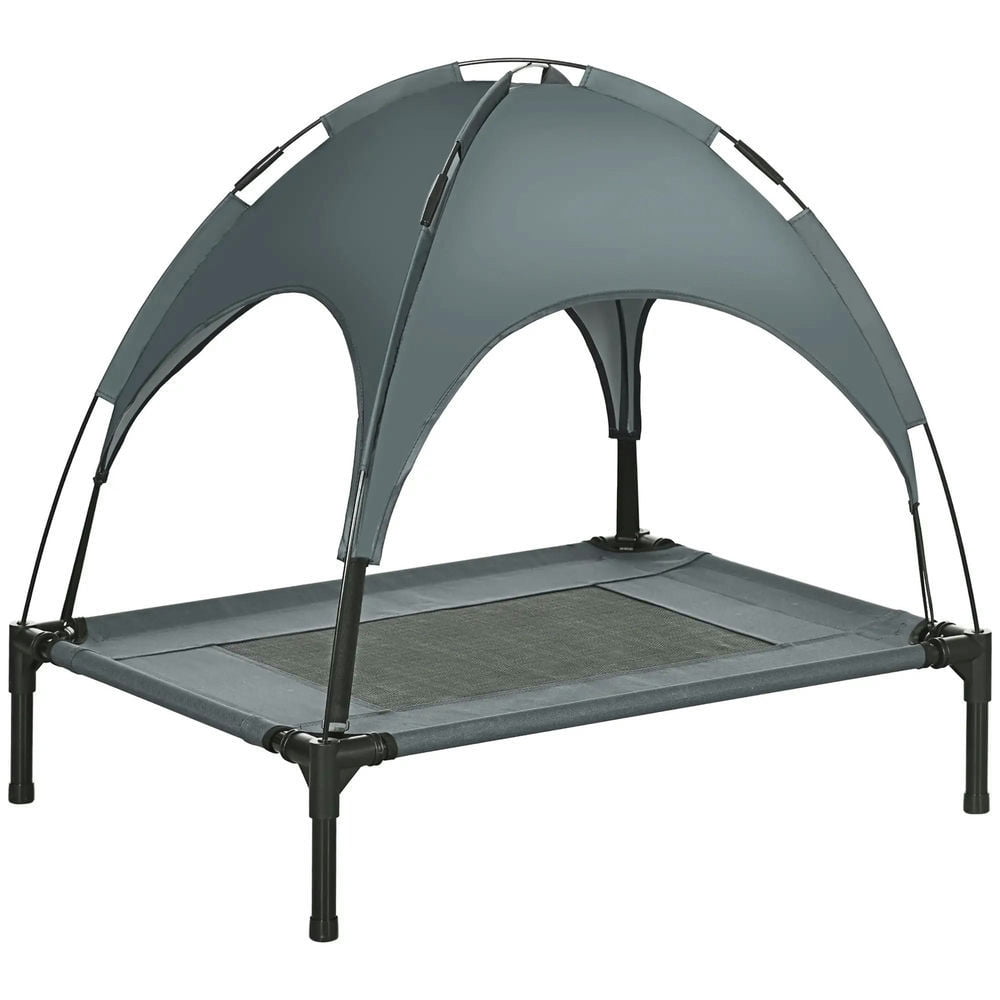 YYAo Elevated Dog Bed with Removable Canopy, Outdoor Dog Cot with UV Protection Canopy Shade, Gray