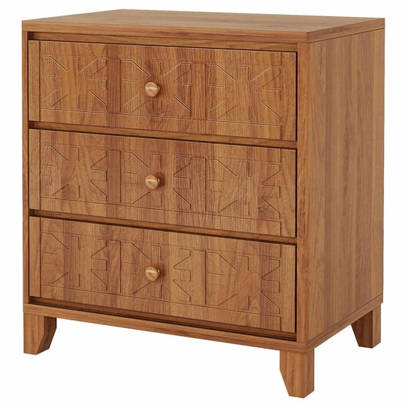 YYAo End Table, Night Stand,Rustic Three - Drawer Nightstand, Wooden Bedside Table with Carved Details