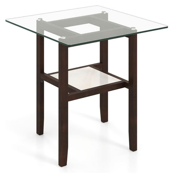 YYAo End Table, Side End Table,24 Inch 2-Tier Square Glass Coffee Table Center Table with Storage Shelf-Brown