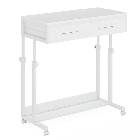 YYAo End Table, Side End Table,Height Adjustable Desk, Mobile Side Table Portable Desk with Drawers,White