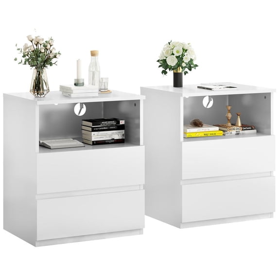 YYAo End Table with Fast USB C Charging Station, Night Stand with 2 Drawers for Living Room, Bedroom, Office, White