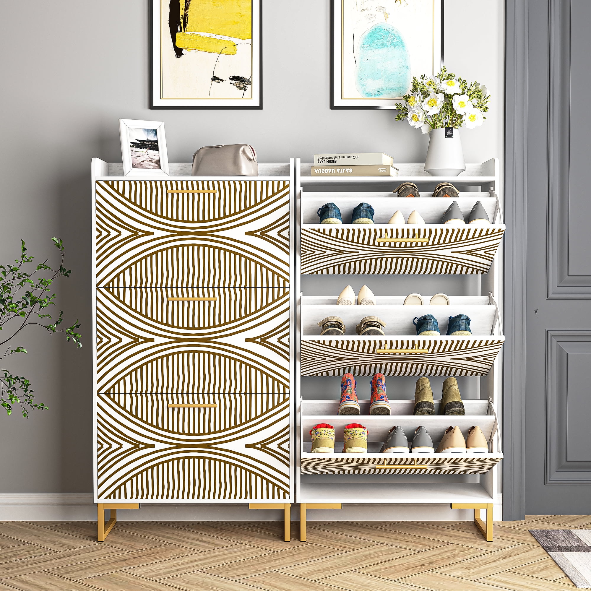YYAo Entryway Shoe Cabinet, Shoes Storage Organizer Narrow Shoe Storage Rack with Flip Doors, Tipping Bucket Shoe Cabinet for Closet, Living Room, Beige YYAo Entryway Shoe Cabinet, Shoes Storage Organizer Narrow Shoe Storage Rack with Flip Doors, Tipping Bucket Shoe Cabinet for Closet, Living Room, Beige
