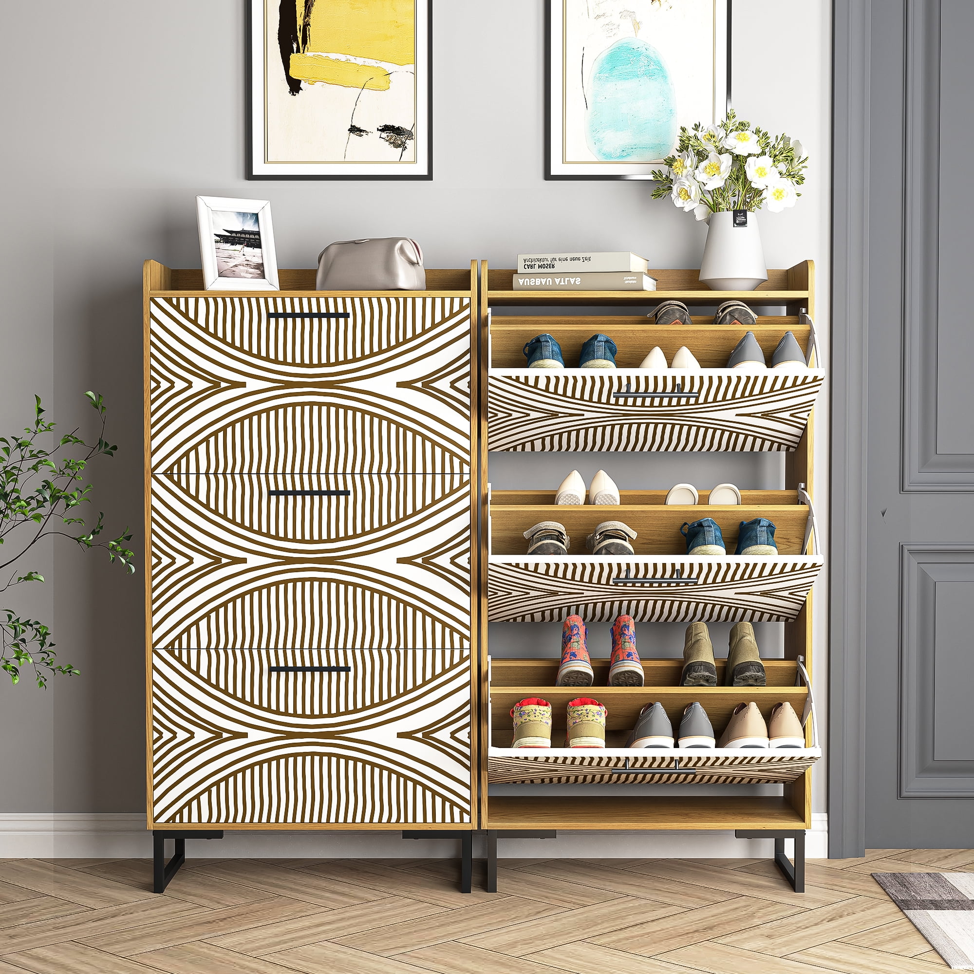YYAo Entryway Shoe Cabinet, Shoes Storage Organizer Narrow Shoe Storage Rack with Flip Doors, Tipping Bucket Shoe Cabinet for Closet, Living Room, Brown YYAo Entryway Shoe Cabinet, Shoes Storage Organizer Narrow Shoe Storage Rack with Flip Doors, Tipping Bucket Shoe Cabinet for Closet, Living Room, Brown