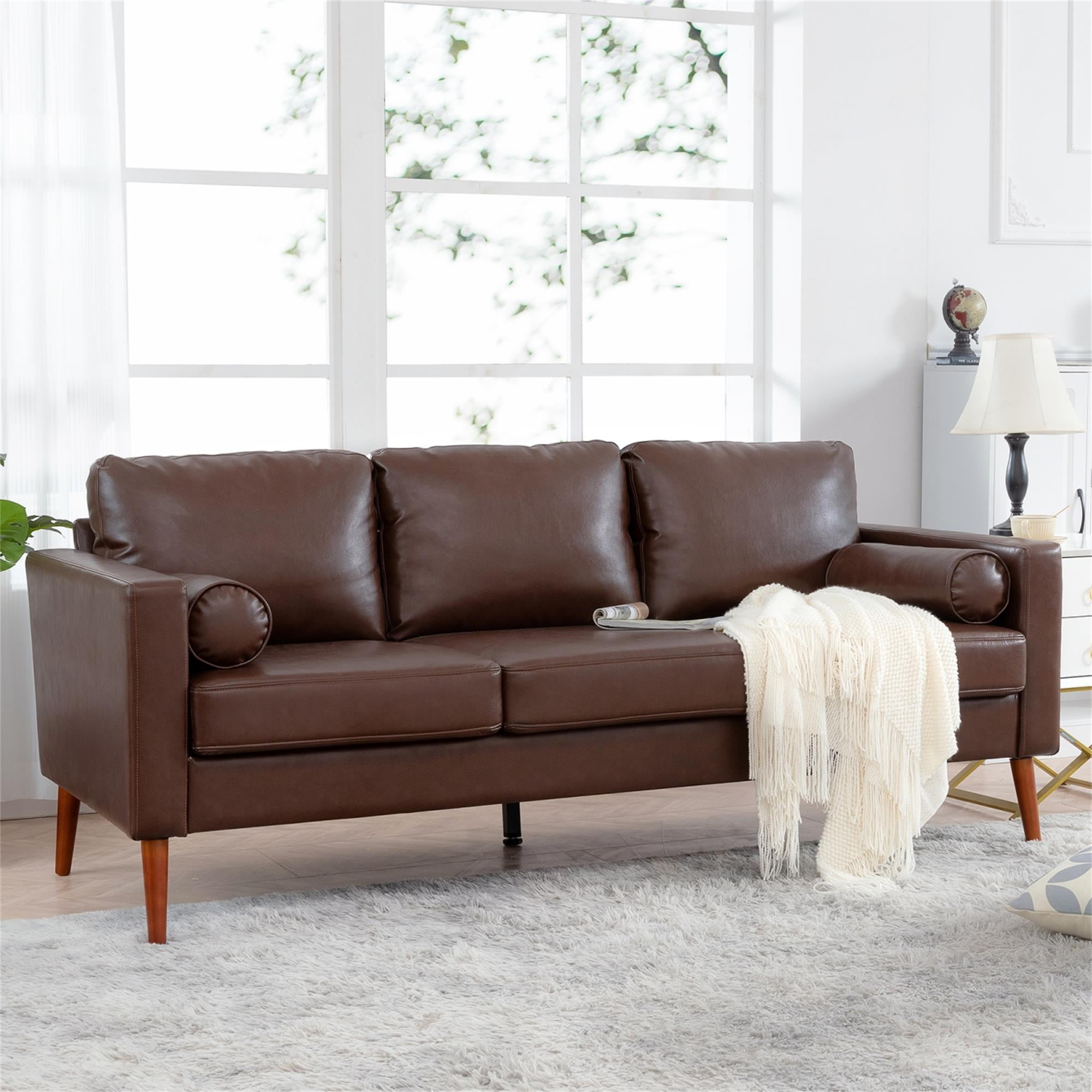 YYAo Extra Deep Filled Sofa, Upholstered Futon with Armrests and Legs for Living Room, Apartment, Brown YYAo Extra Deep Filled Sofa, Upholstered Futon with Armrests and Legs for Living Room, Apartment, Brown