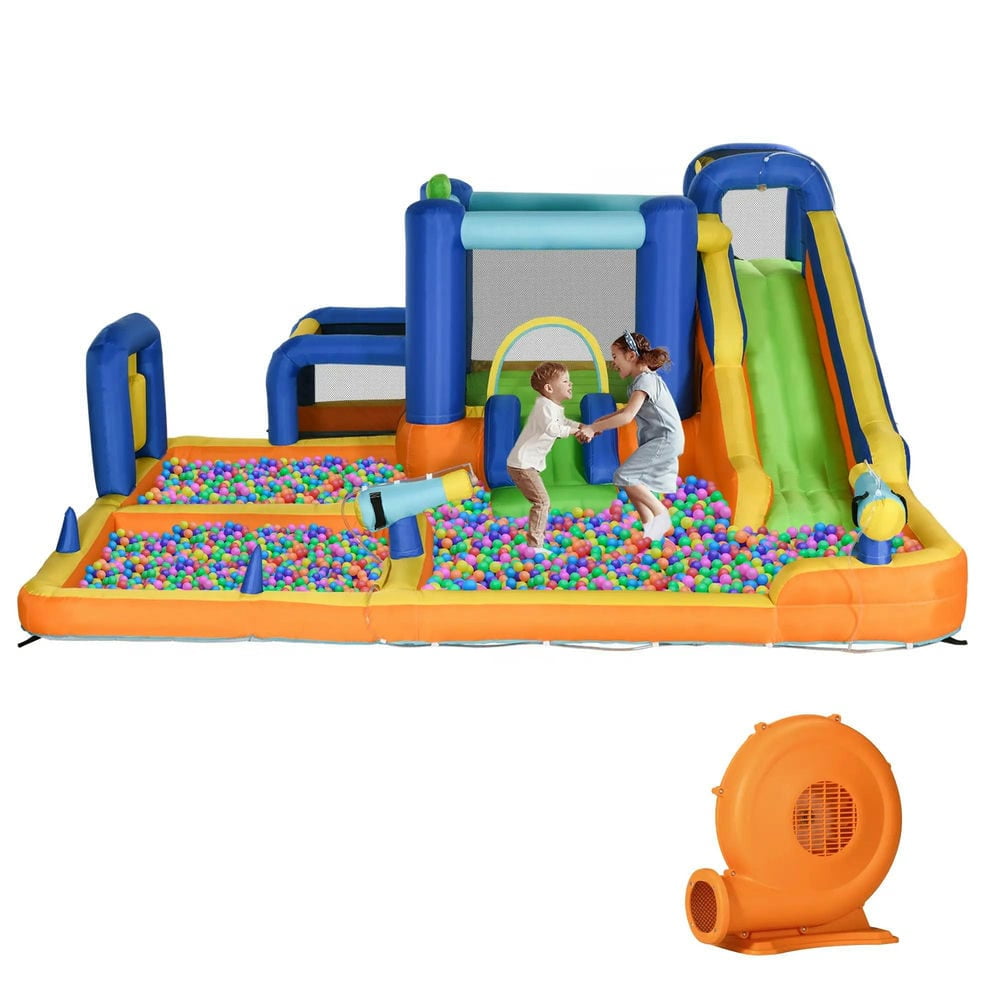 YYAo Family Backyard Bouncy Castle,7 in 1 Water Slide w/ Pool, Water Cannon Basketball Hoop Boxing Post Football Stand for 3-8 Years