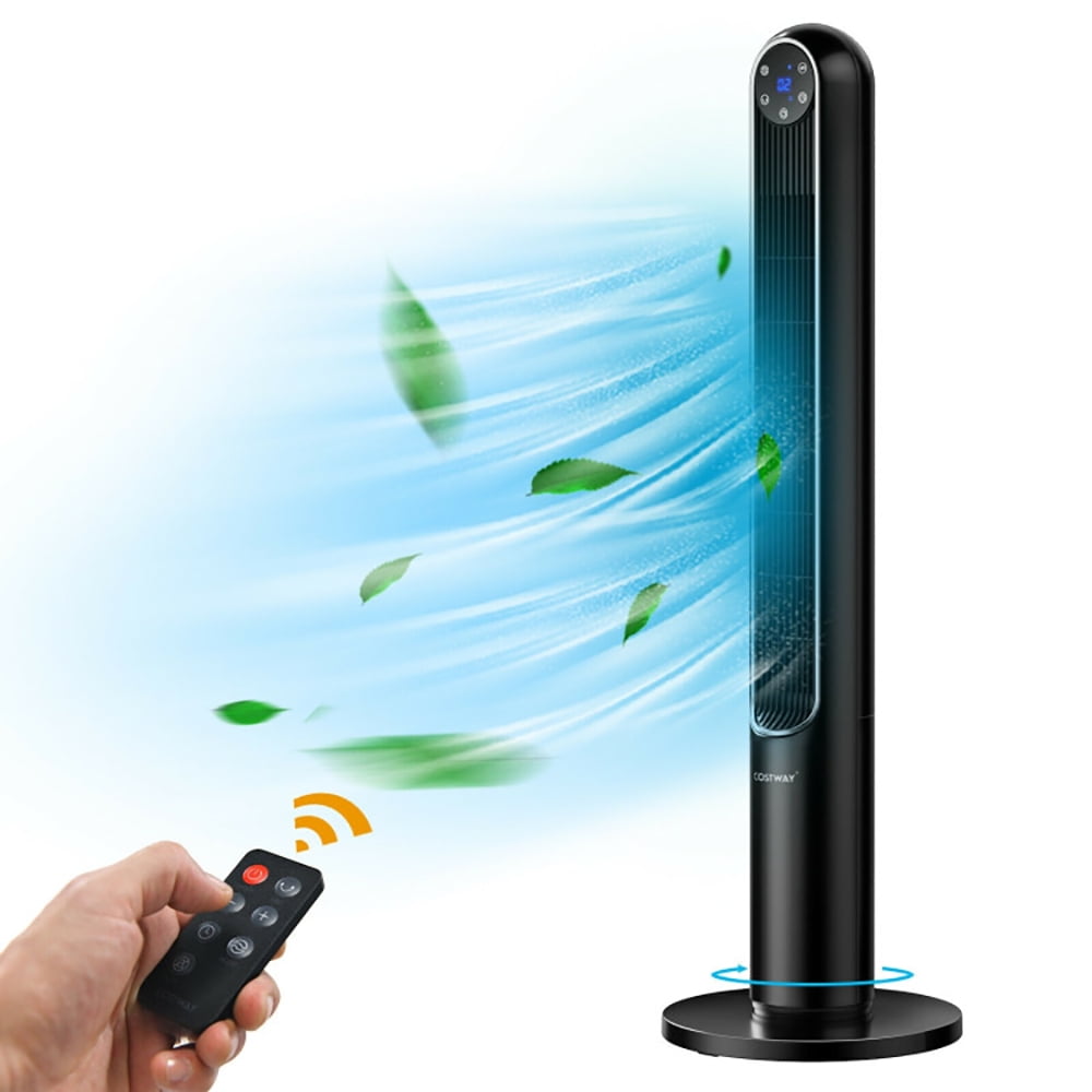 Black 42 Inch Bladeless Oscillating Tower Fan with Remote Control