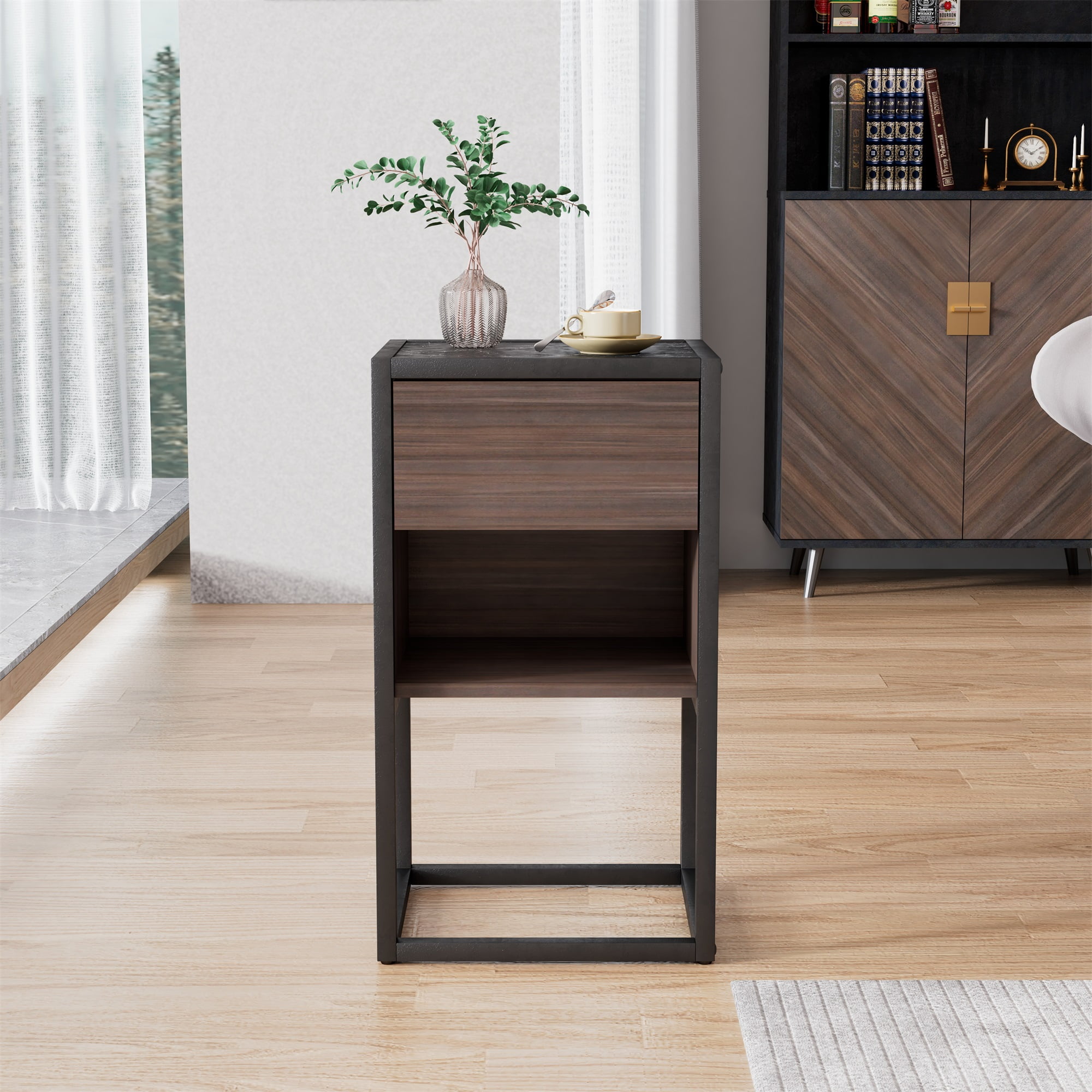 YYAo Farmhouse Barn Door Bar Cabinet For Living Room, Dining Room, Dark ...