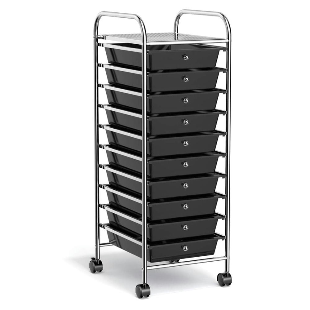 YYAo Filing Cabinet, File Cabinet, 10 Drawer Rolling Storage Cart Organizer with 4 Universal Casters-Black