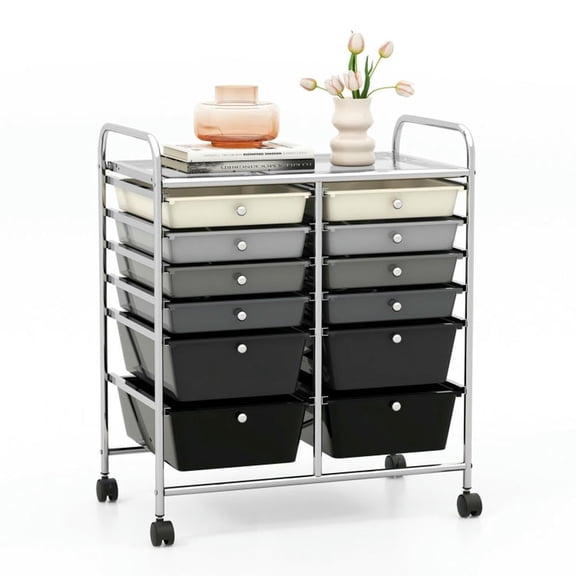 YYAo Filing Cabinet, File Cabinet, 12-Drawer Rolling Storage Cart with Removable Drawers and Lockable Wheels-Gray