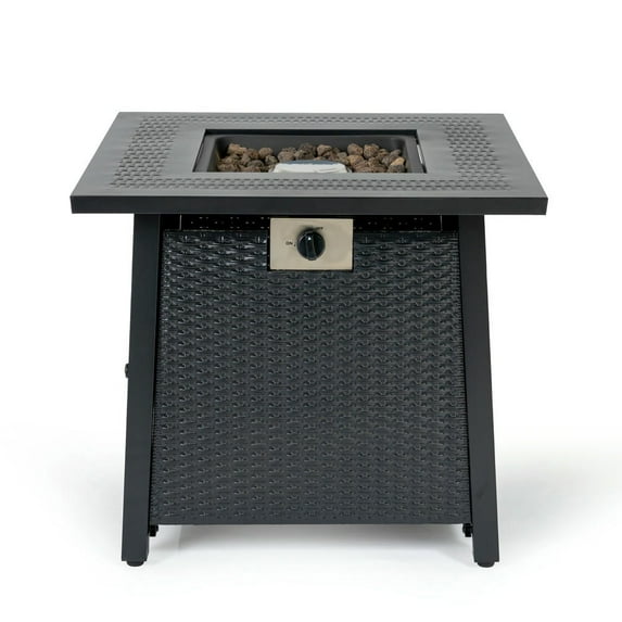 YYAo Fire Pit Table, Outdoor Fire Pit Table,28-Inch Iron Square Propane Fire Pit Table,Black