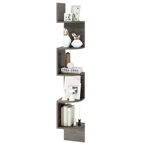 YYAo Floating Wall Mounted Storage Organizer Bookcase with 5-Tier, Display Rack Shelves for Living Room, Bedroom, Office Room, Study Room, Oak