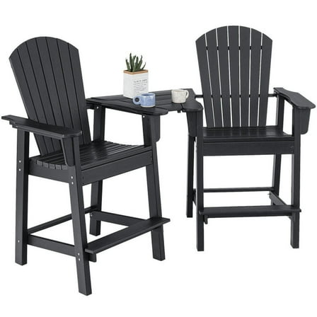 YYAo Folding Chair, Outdoor Lawn Chair,2 Pieces HDPE Tall Adirondack Chair with Middle Connecting Tray-Black