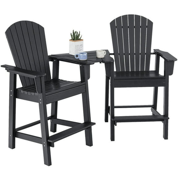 YYAo Folding Chair, Outdoor Lawn Chair,2 Pieces HDPE Tall Adirondack Chair with Middle Connecting Tray-Black