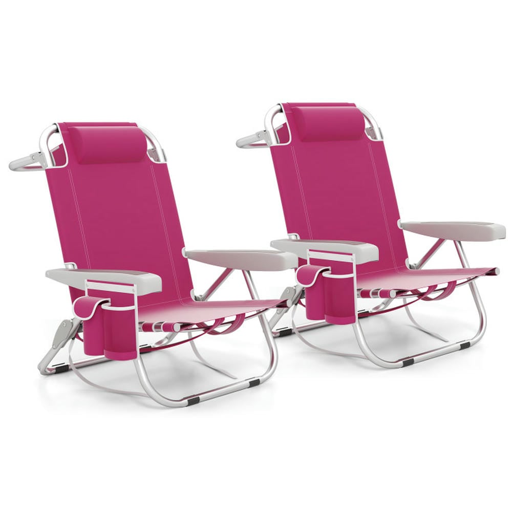 YYAo Folding Chair, Outdoor Lawn Chair,Foldable Backpack Beach Chair with Cup Holder and Storage Pockets Set of 2-Pink