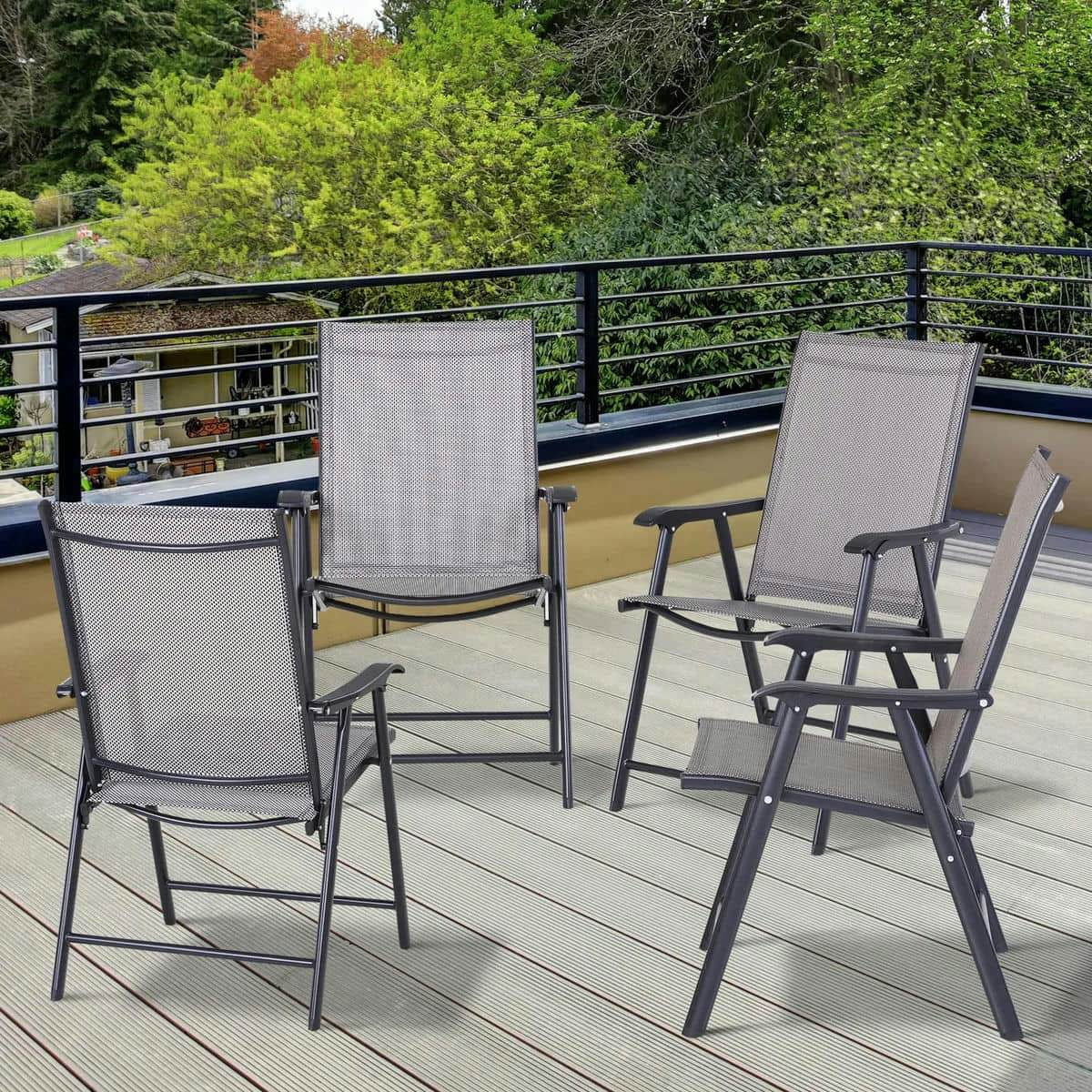 YYAo Folding Chair, Outdoor Lawn Chair,Set of 4 Outdoor Folding Chairs, Stackable Patio Dining Chairs with Armrests, Gray