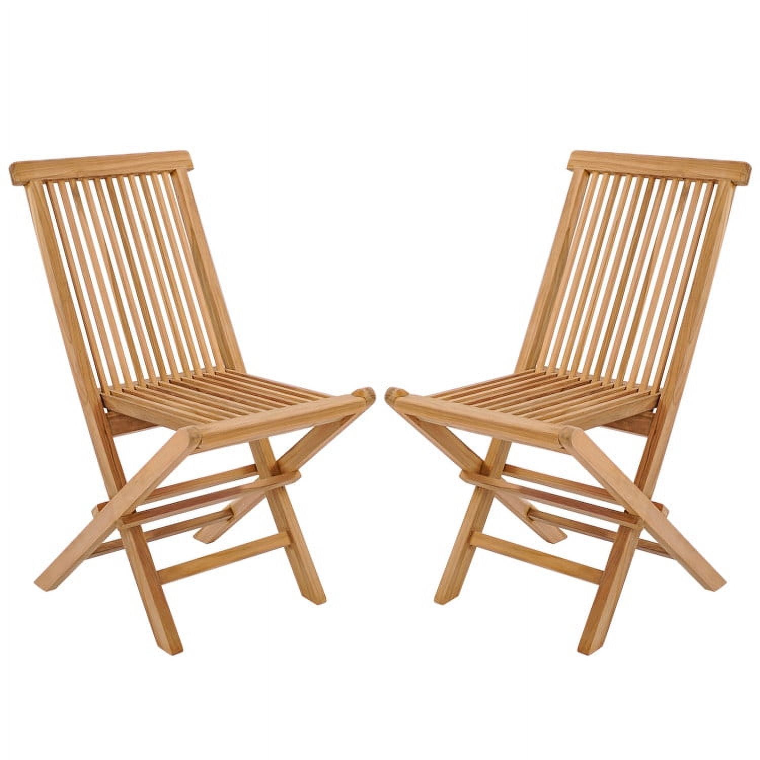 Teak High-Back Slatted Folding Outdoor Chairs, Set of 2