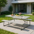 thumbnail image 1 of YYAo Folding Picnic Table Set with Metal Frame and All-Weather HDPE Tabletop Umbrella Hole-Gray, 1 of 11