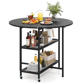 YYAo Folding Round Dining Table with Lockable Wheels, Dining Room Table for Dining Room, Living Room, Restaurant, Black