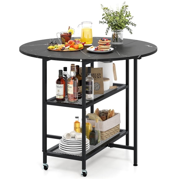 YYAo Folding Round Dining Table with Lockable Wheels, Dining Room Table for Dining Room, Living Room, Restaurant, Black