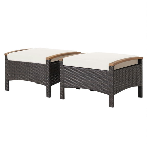 YYAo Footstool Ottoman Seat,Set of 2 Fade-Resistant Wicker Patio Ottoman-White