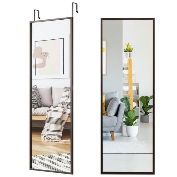 YYAo Full Length Mirror, Long Full Body Mirror,Full Length Metal Door Mirror with Adjustable Hook-Coffee
