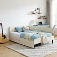 thumbnail image 1 of YYAo Futon Sofa Bed, Futon Couch, Full Size Upholstered Platform Bed Frame with 2 Storage Drawers, Beige, 1 of 12