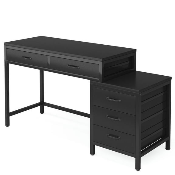 YYAo Gaming Desk, Computer Desk,5-Drawer Computer Desk, Study Writing Table with Reversible Drawer Cabinet,Black