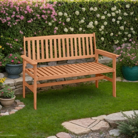 YYAo Garden Benches, Outdoor Bench,2-Person Patio Loveseat with Slatted Backrest and Comfortable Armrests