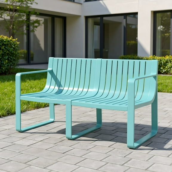 YYAo Garden Benches, Outdoor Bench,Weather-resistant Plastic 2-Person Bench with Curved Backrest-Blue