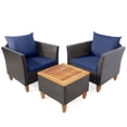 thumbnail image 1 of YYAo Garden Conversation Table Set, Conversation Loveseat Chairs Set, 3 Pieces Patio Rattan Bistro Furniture Set with Wooden Table Top-Navy, 1 of 7