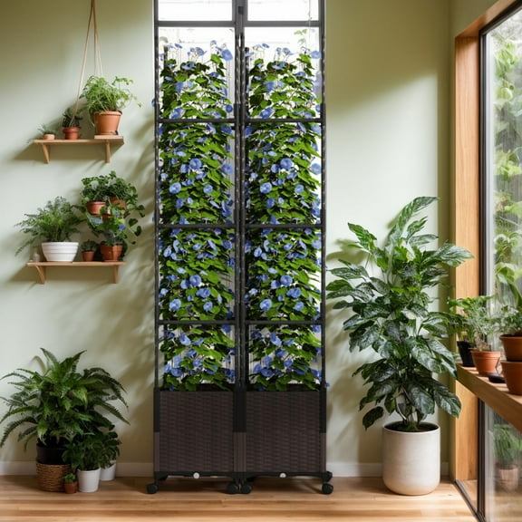 YYAo Garden Trellis for Climbing Plants Outdoor,87 Inch Tall Raised Garden Bed with Plant Box Trellis and Lockable Wheels Adjustable Height