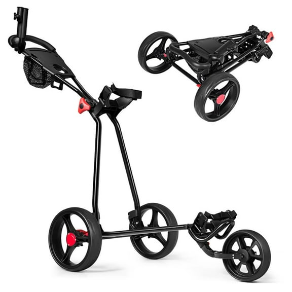 YYAo Golf Push Cart, Golf Trolley, Golf Bag Pull Cart Caddy Cart,3 Wheel Durable Foldable Steel Golf Cart with Mesh Bag