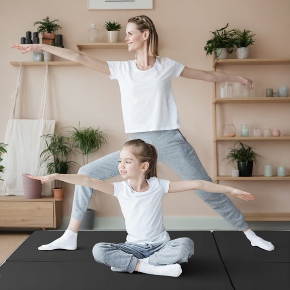 YYAo Gymnastics Mat,Exercise Training Aerobic Fitness Gym & Gymnastics Balance Mat,6 x 2 FT Tri-Fold Gym Mat with Handles and Removable Zippered Cover-Black
