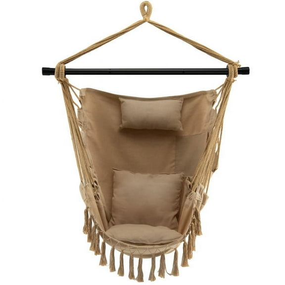 YYAo Hammocks Hanging Chair, Macrame Chair, Hammock Chair, Hanging Rope Swing Chair with Soft Pillow and Cushions-Beige