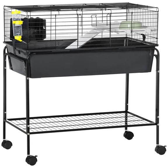 YYAo Hamster Cage, Guinea Pig Cages Mice and Rat Habitat,Two-Story Small Animal Cage Removable from Stand, Pet Habitat with Shelf & Wheels, Charcoal Gray