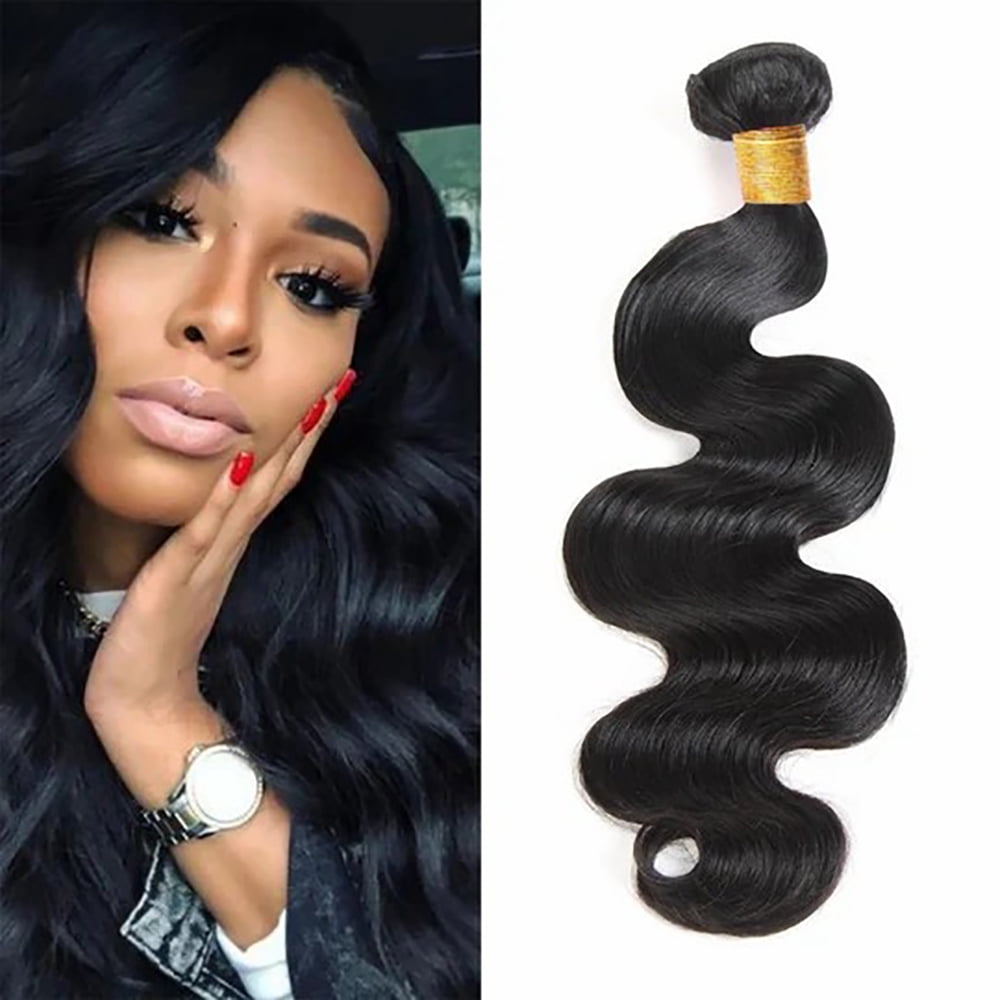 YYAo Human Hair, Hairpiece, Wig,AFFORDABLE hair Body Wave 100% Human Hair Natural Black 1 Bundle 100gram