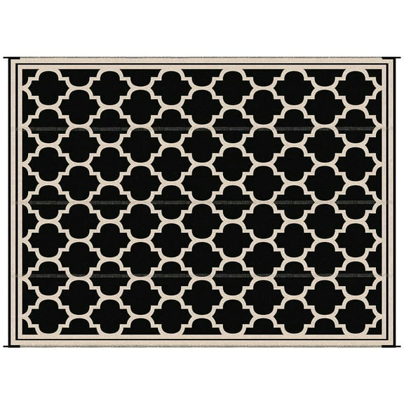YYAo Indoor Rugs,Indoor Door Mat,9'x 12' Modern Outdoor Rug, Reversible and Folding Rug, with Four Straps, Black