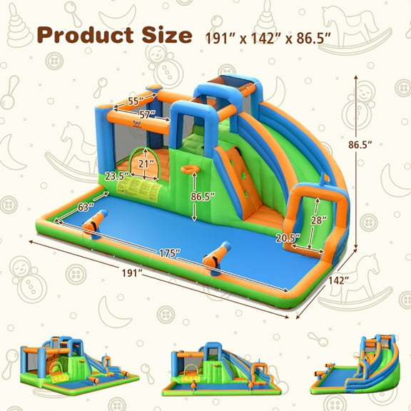 YYAo Inflatable Bounce House, Large Bounce Castle, Inflatable Bouncers, 7-in-1 Inflatable Giant Water Park Bouncer with Dual Climbing Walls and 735W Blower