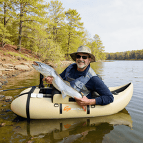 YYAo Inflatable Fishing Float Tube with Pump Storage Pockets and Fish Ruler, Fishing Boat-Beige