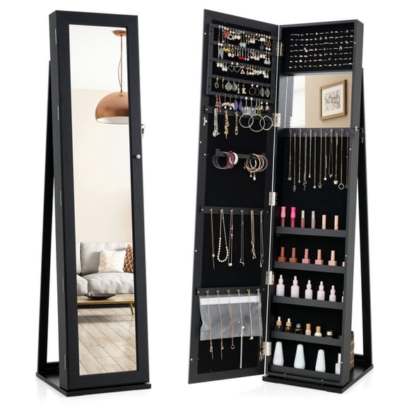 YYAo Jewelry Storage Cabinet, Jewelry Cabinet, Standing Lockable Jewelry Storage Organizer with Full-Length Mirror-Black
